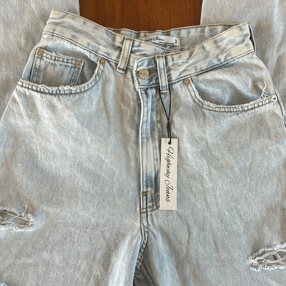 Highway Jeans Factory Distressed Ripped Light Blue Wide Leg Denim Size 3 NWT - Picture 14 of 16